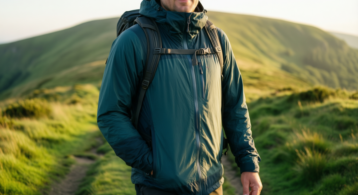 men s waterproof packaway jacket — illustrative AI-generated lifestyle image