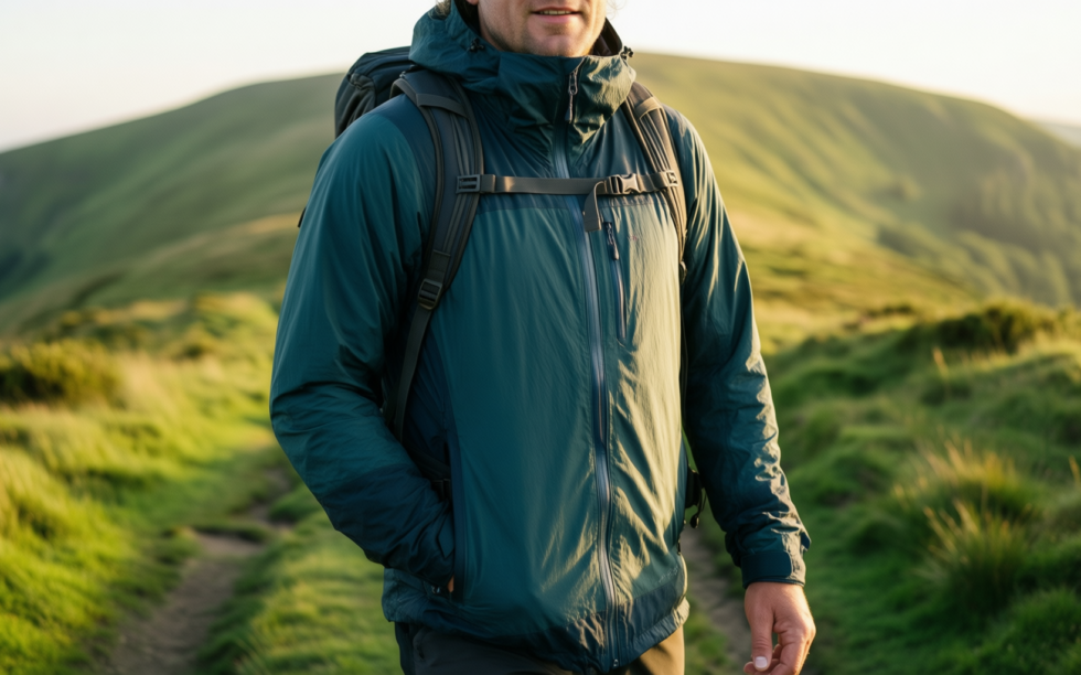 men s waterproof packaway jacket — illustrative AI-generated lifestyle image