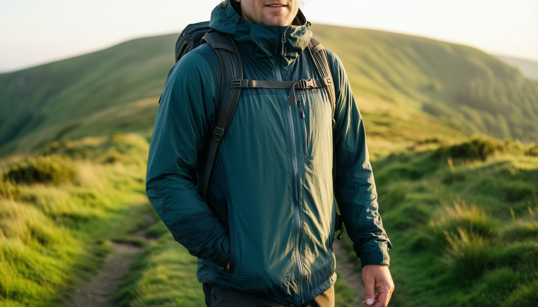 men s waterproof packaway jacket — illustrative AI-generated lifestyle image