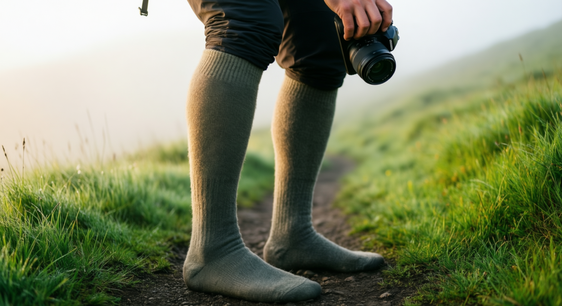 niorasen merino wool hiking socks — illustrative AI-generated lifestyle image