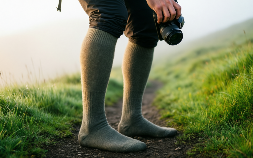 niorasen merino wool hiking socks — illustrative AI-generated lifestyle image