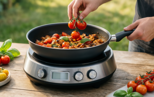 nonstick saucepan with lid — illustrative AI-generated lifestyle image