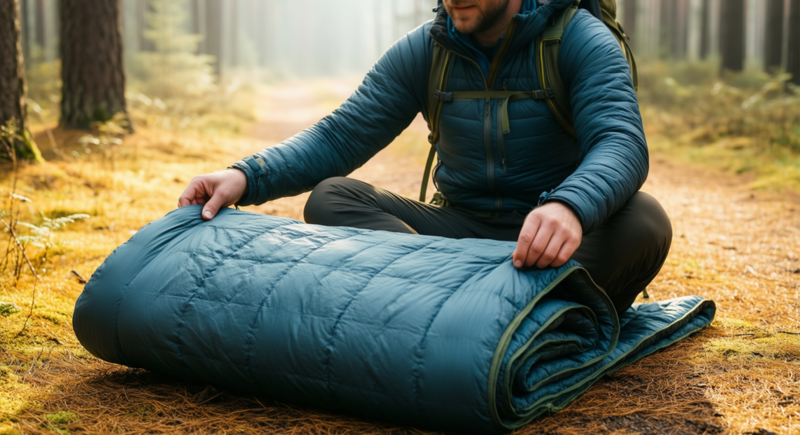 packable down blanket for camping — illustrative AI-generated lifestyle image