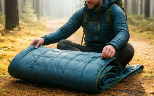 packable down blanket for camping — illustrative AI-generated lifestyle image