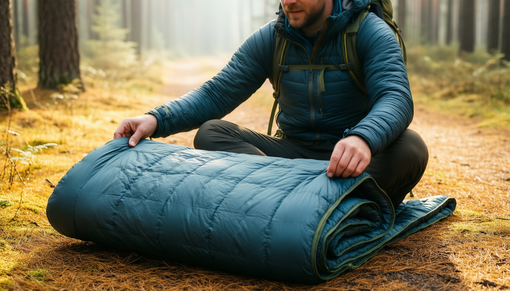 packable down blanket for camping — illustrative AI-generated lifestyle image