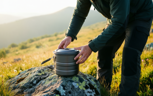 portable camping cooking set uk — illustrative AI-generated lifestyle image