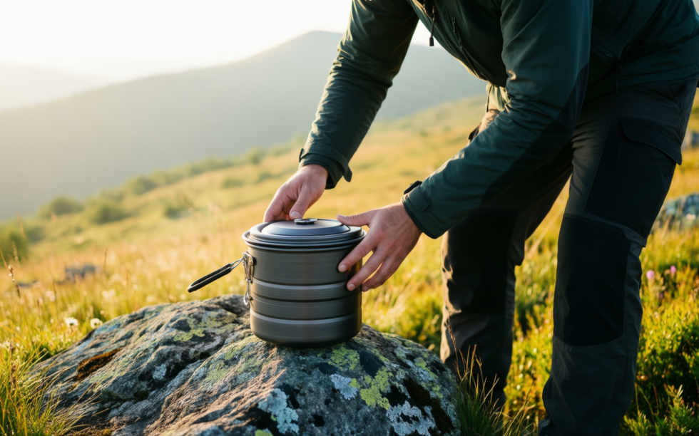 portable camping cooking set uk — illustrative AI-generated lifestyle image
