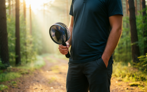 portable rechargeable wind turbine fan — illustrative AI-generated lifestyle image
