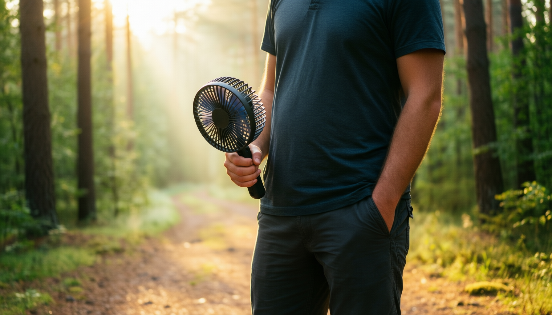 portable rechargeable wind turbine fan — illustrative AI-generated lifestyle image