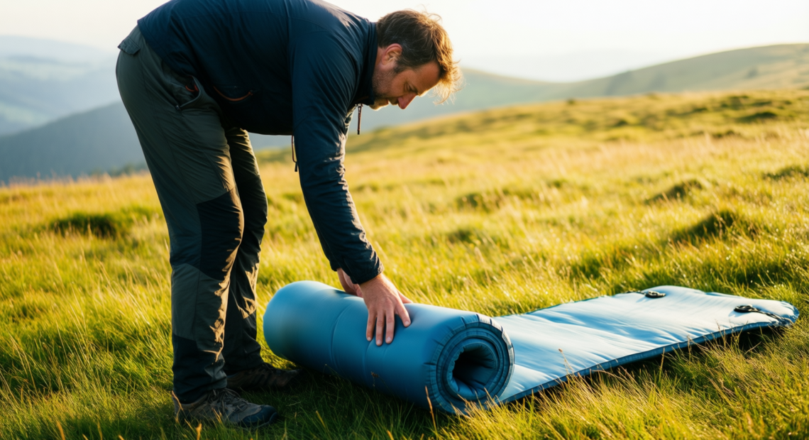 self inflating sleeping mat review — illustrative AI-generated lifestyle image