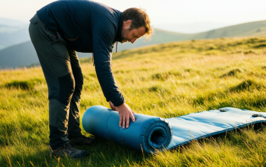 self inflating sleeping mat review — illustrative AI-generated lifestyle image