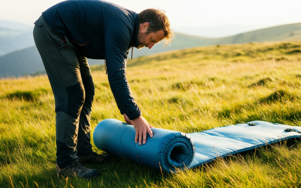 self inflating sleeping mat review — illustrative AI-generated lifestyle image