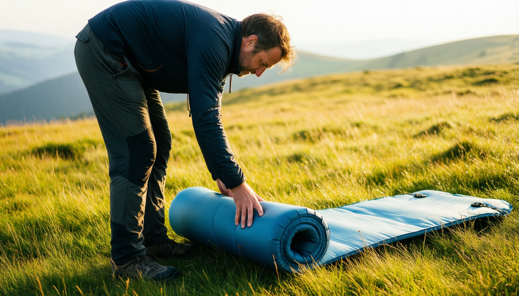 self inflating sleeping mat review — illustrative AI-generated lifestyle image