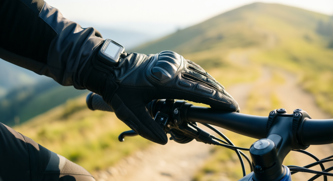 touchscreen motorcycle gloves — illustrative AI-generated lifestyle image