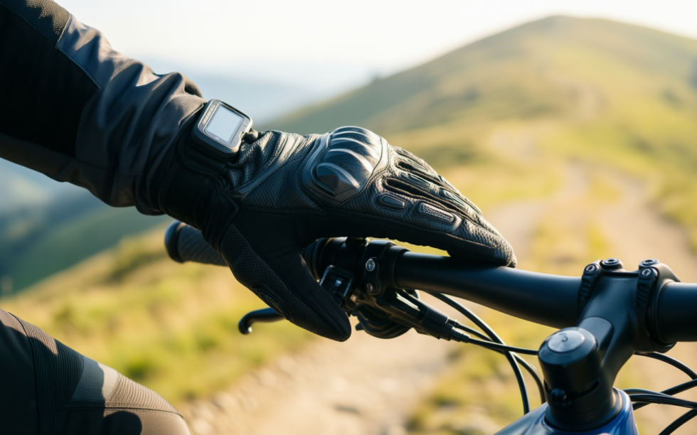touchscreen motorcycle gloves — illustrative AI-generated lifestyle image