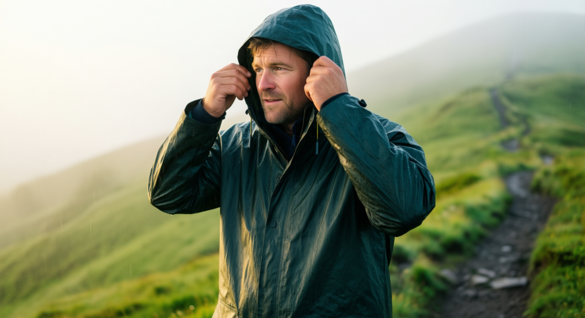 waterproof fishing rain suit for men — illustrative AI-generated lifestyle image