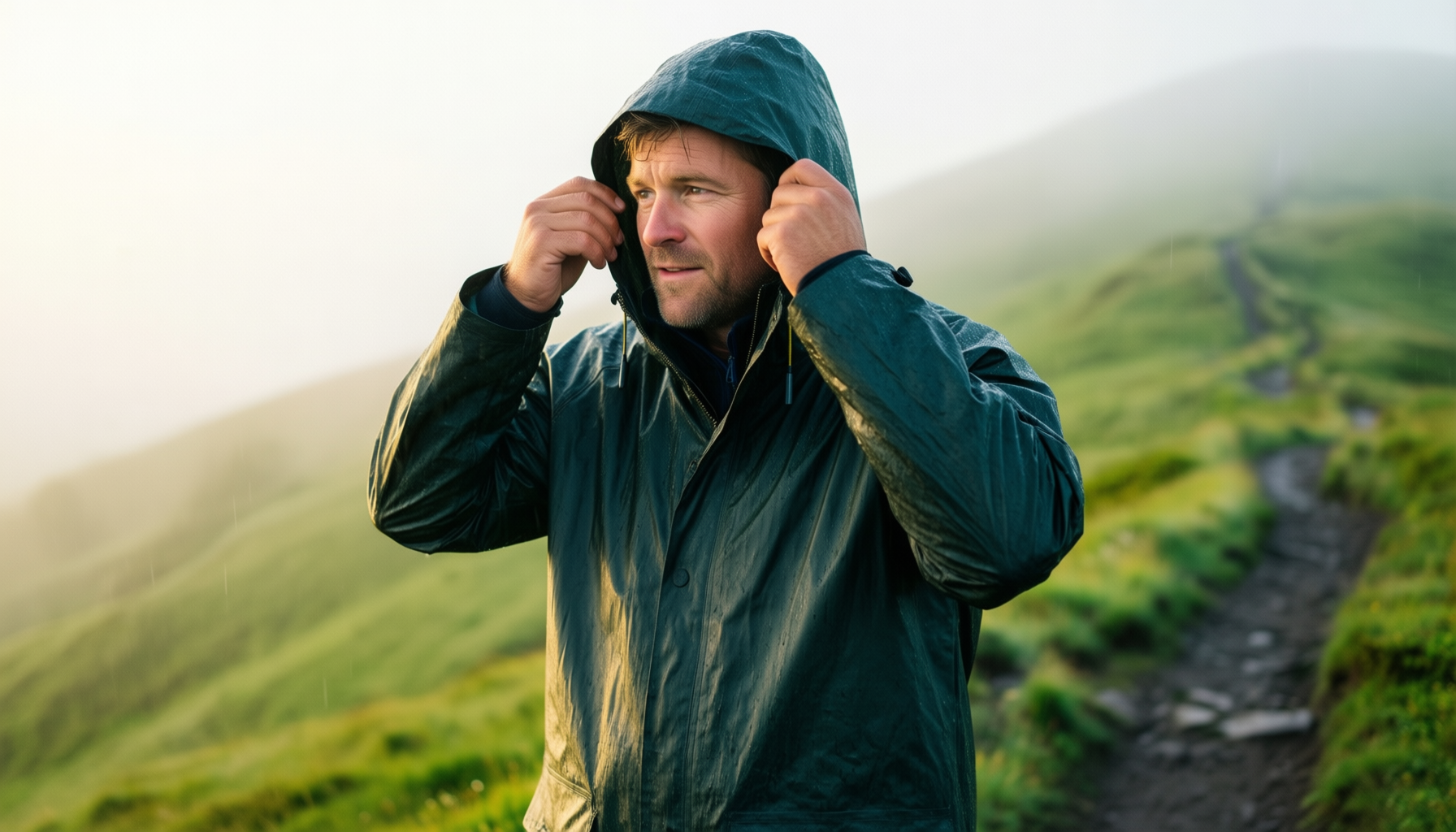waterproof fishing rain suit for men — illustrative AI-generated lifestyle image