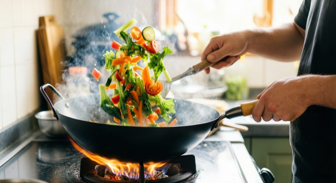 carbon steel wok — illustrative AI-generated lifestyle image