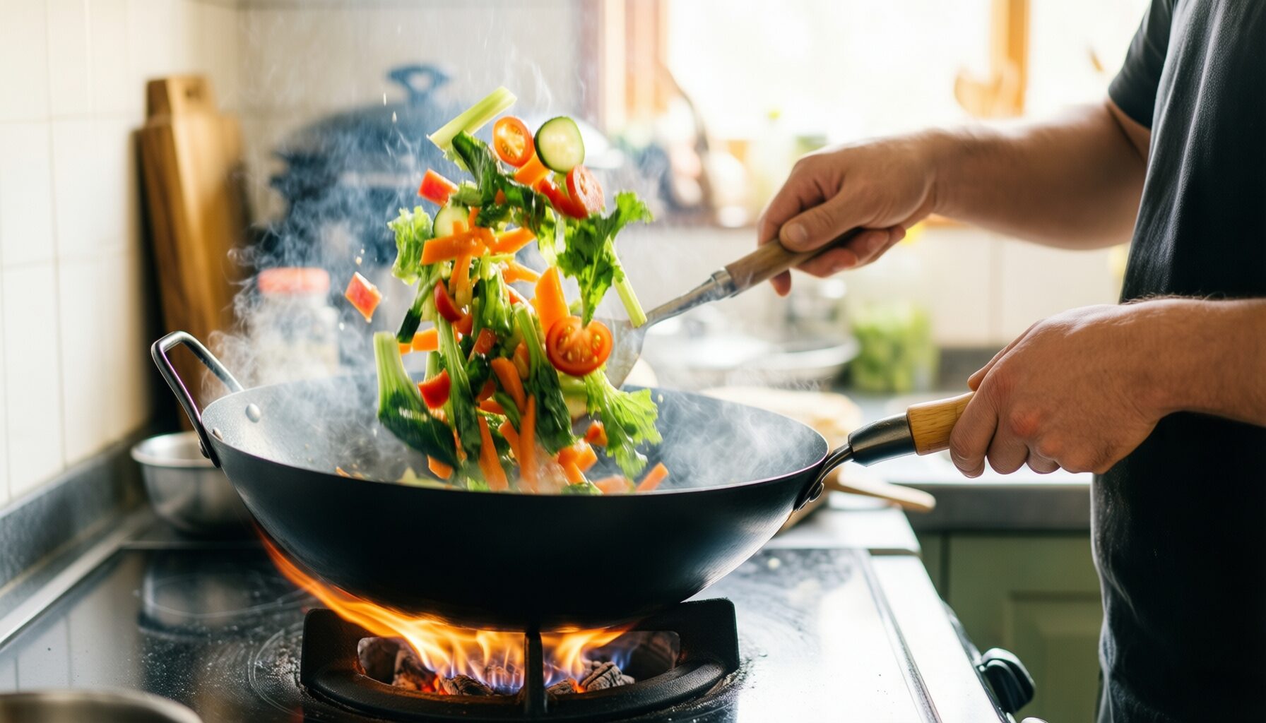 carbon steel wok — illustrative AI-generated lifestyle image