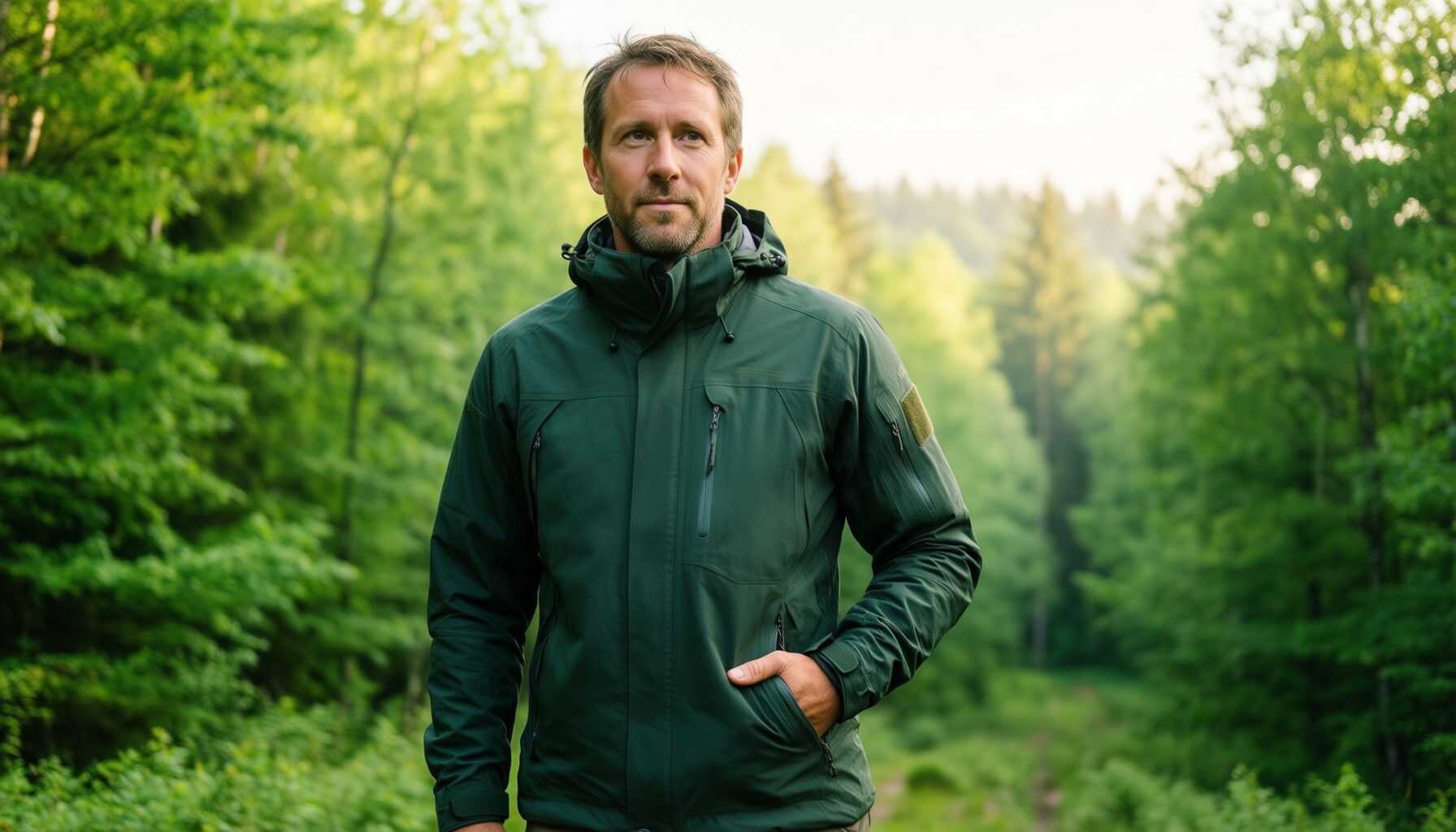 tactical waterproof jacket for men — illustrative AI-generated lifestyle image