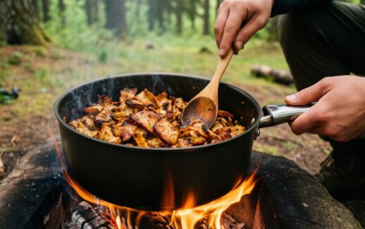 portable camping cooking set — illustrative AI-generated lifestyle image