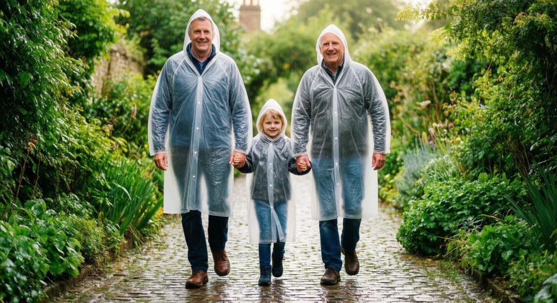 disposable rain ponchos uk — illustrative AI-generated lifestyle image