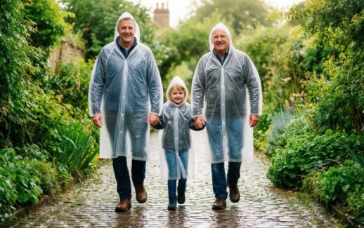 disposable rain ponchos uk — illustrative AI-generated lifestyle image