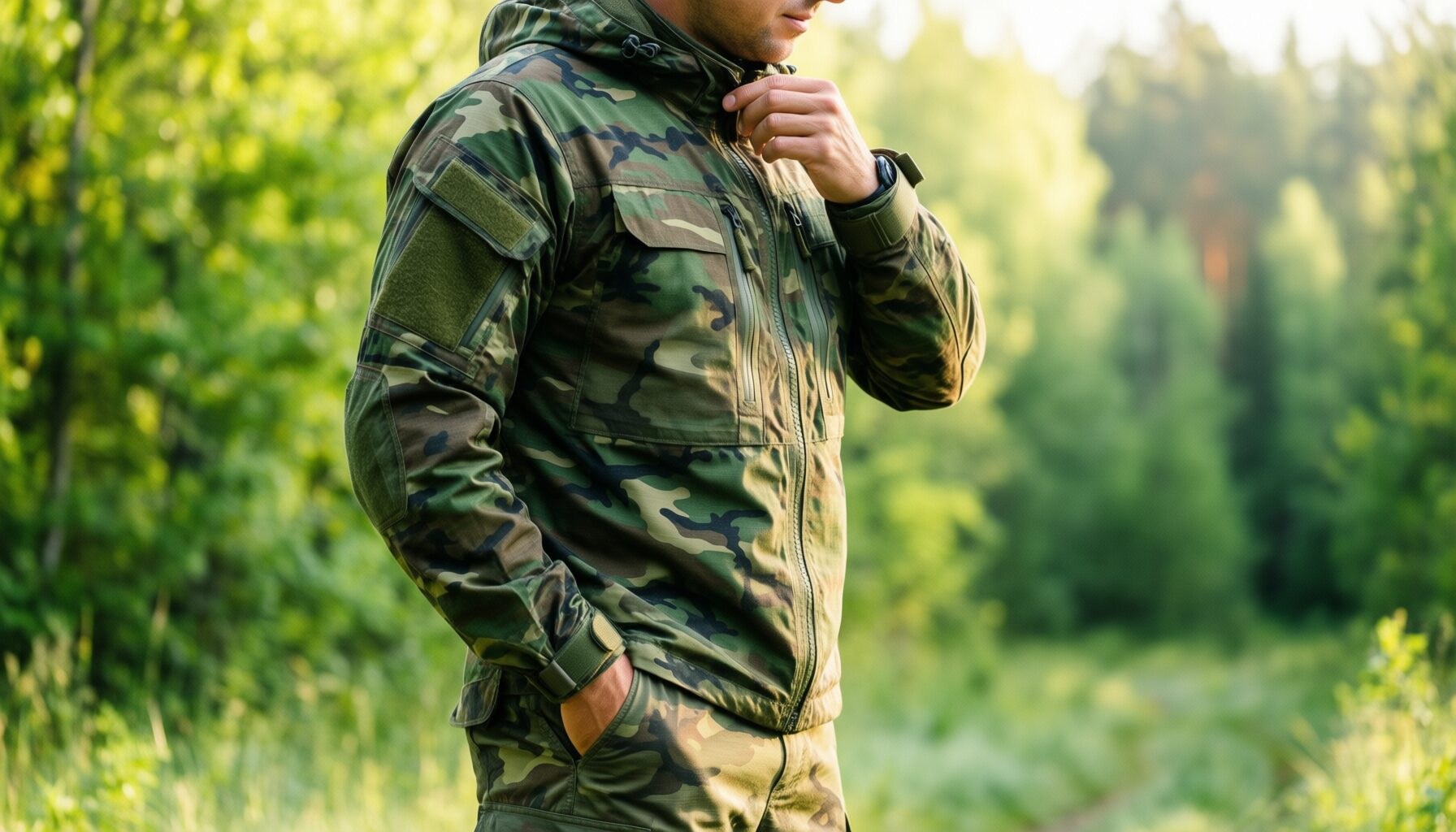 men's tactical jacket and combat trousers — illustrative AI-generated lifestyle image
