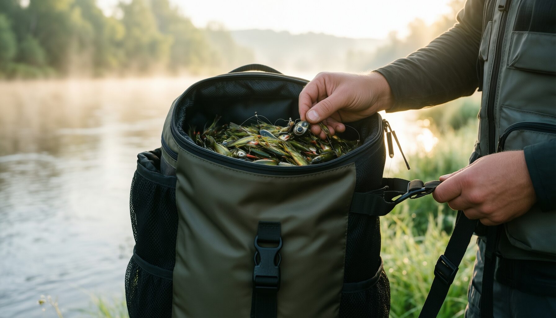waterproof fishing backpack uk — illustrative AI-generated lifestyle image