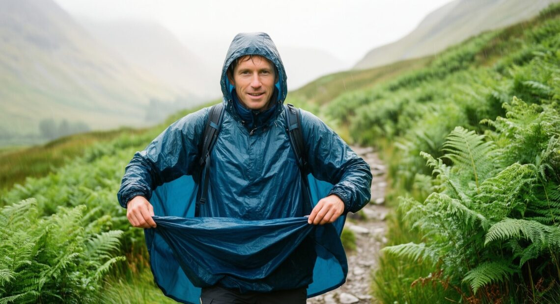 lightweight hiking poncho waterproof — illustrative AI-generated lifestyle image
