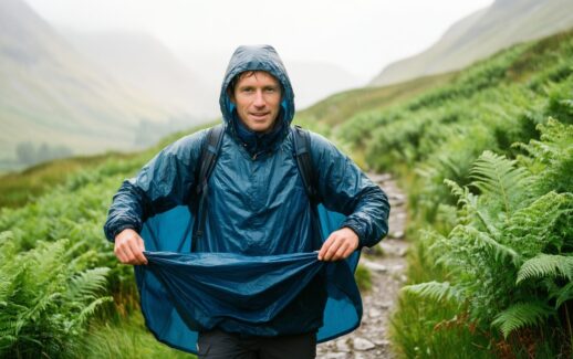 lightweight hiking poncho waterproof — illustrative AI-generated lifestyle image
