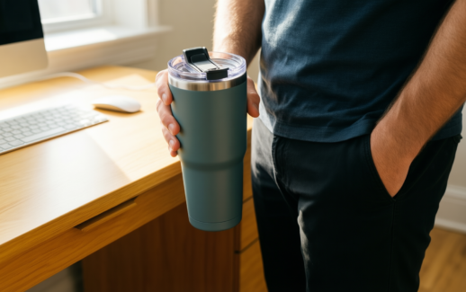 streeterville thermalock desk mug — illustrative AI-generated lifestyle image