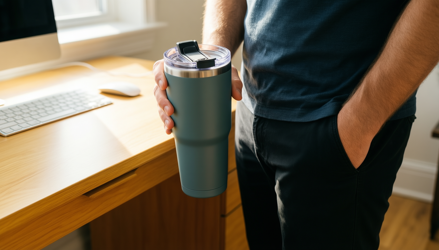 streeterville thermalock desk mug — illustrative AI-generated lifestyle image