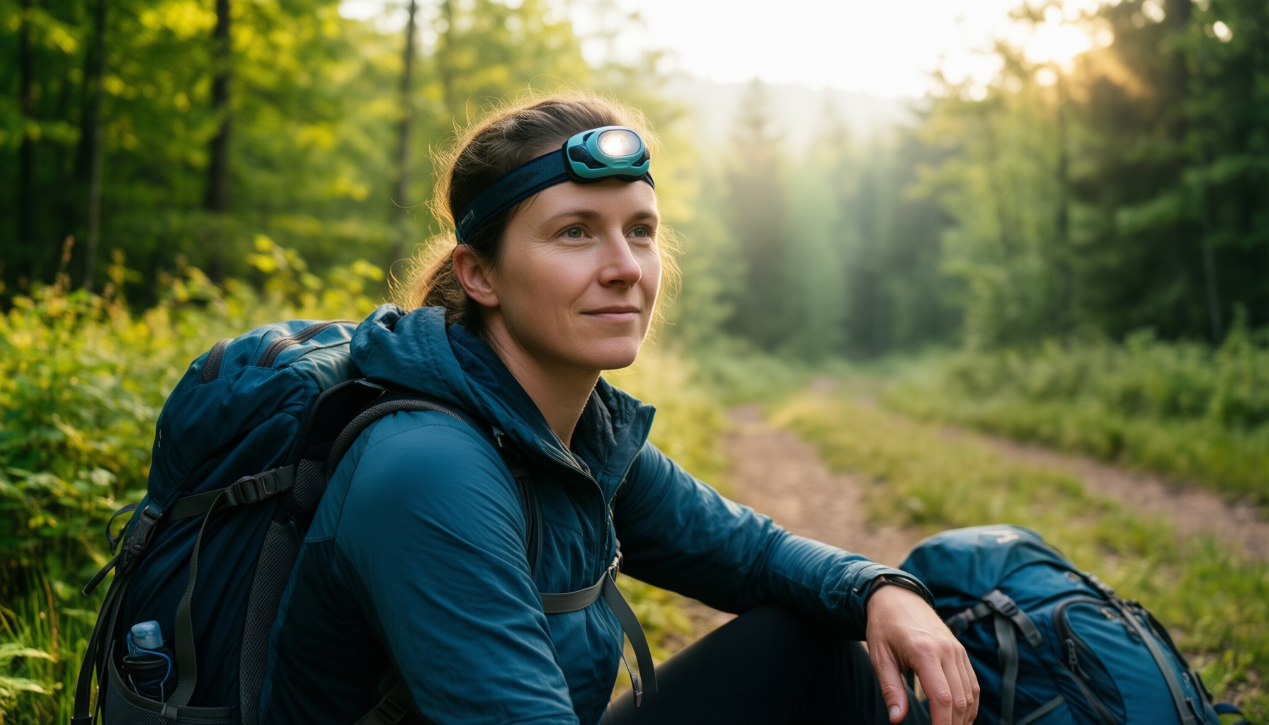 petzl bindi headlamp — illustrative AI-generated lifestyle image