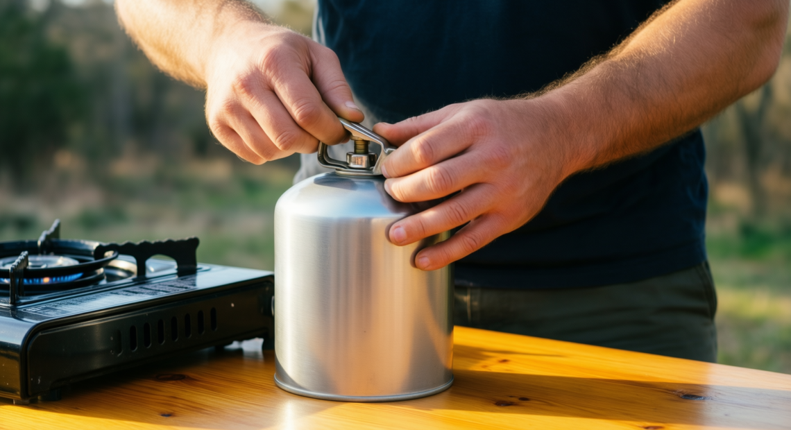 Campingaz 12 pack CP 250 gas — illustrative AI-generated lifestyle image