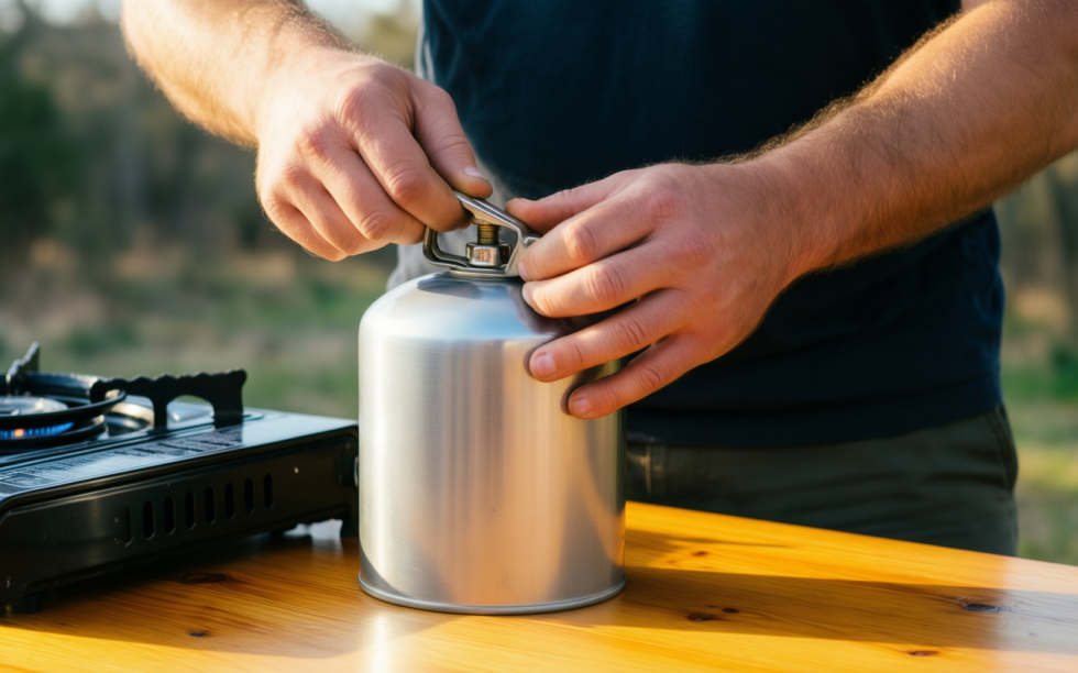 Campingaz 12 pack CP 250 gas — illustrative AI-generated lifestyle image