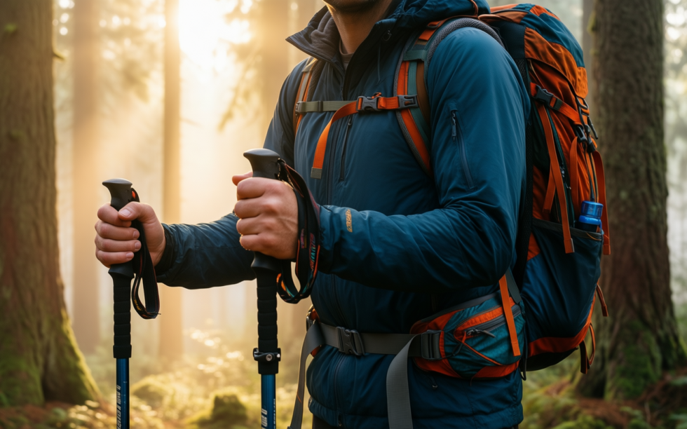 black diamond trail back trekking poles — illustrative AI-generated lifestyle image