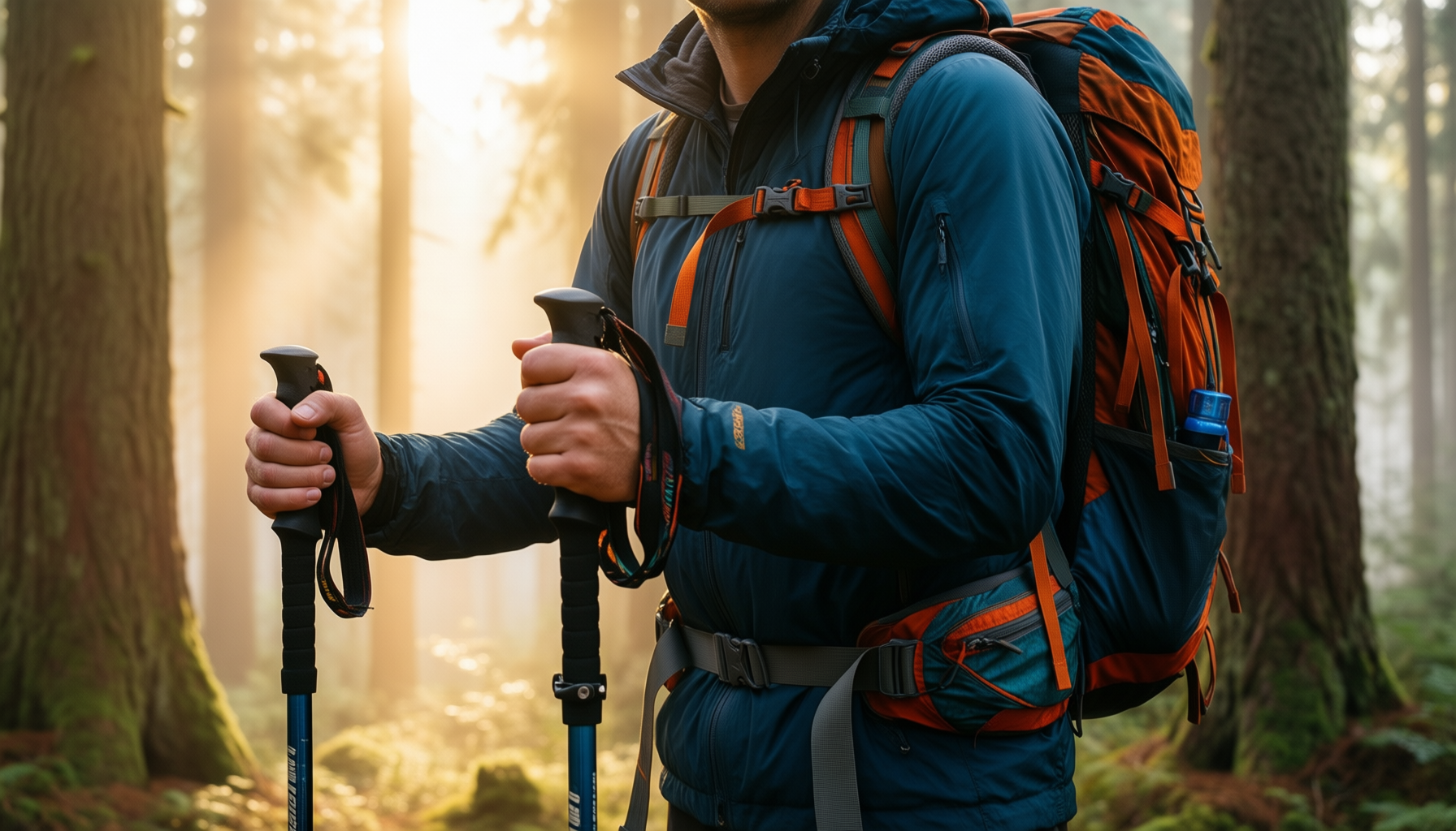 black diamond trail back trekking poles — illustrative AI-generated lifestyle image