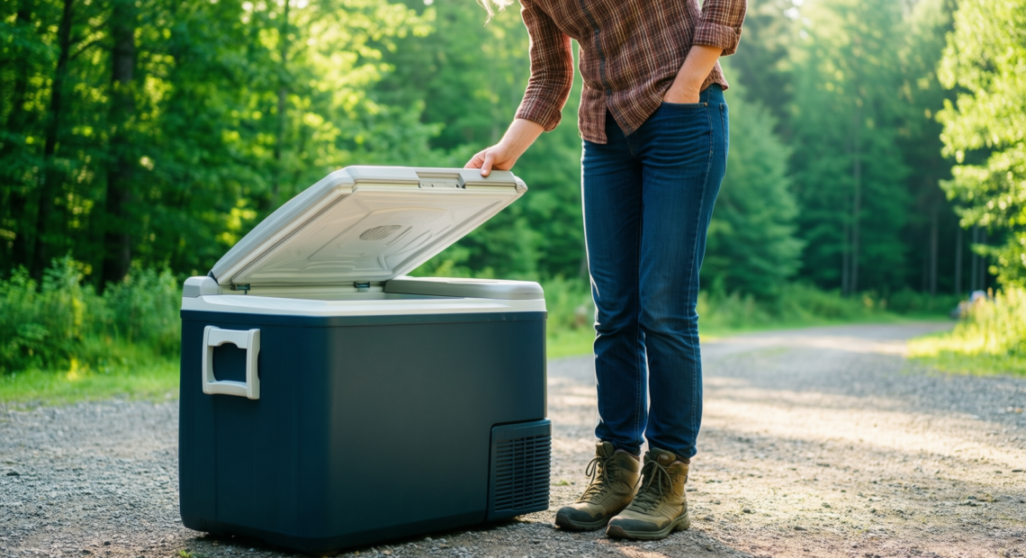 outsunny 50l camping fridge — illustrative AI-generated lifestyle image
