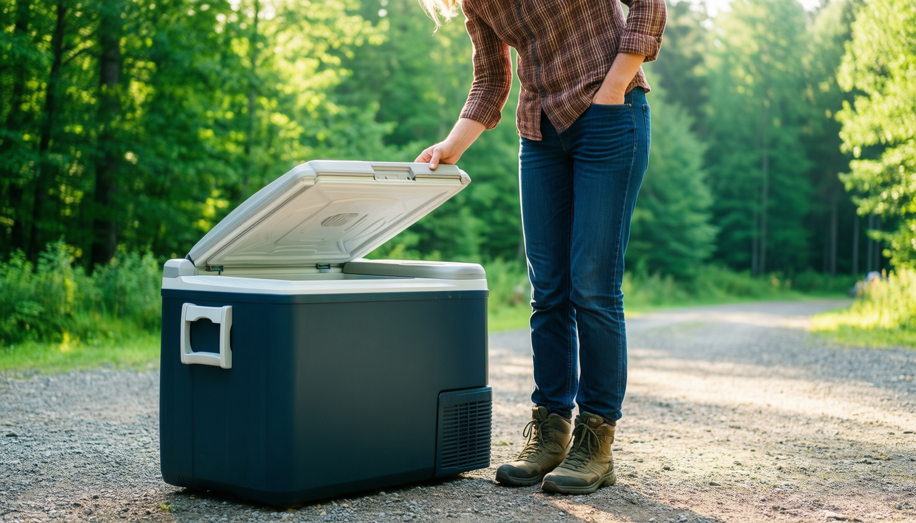outsunny 50l camping fridge — illustrative AI-generated lifestyle image