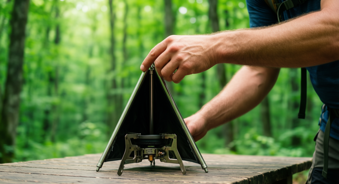 trangia triangle camping stove — illustrative AI-generated lifestyle image