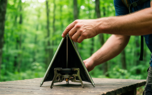 trangia triangle camping stove — illustrative AI-generated lifestyle image