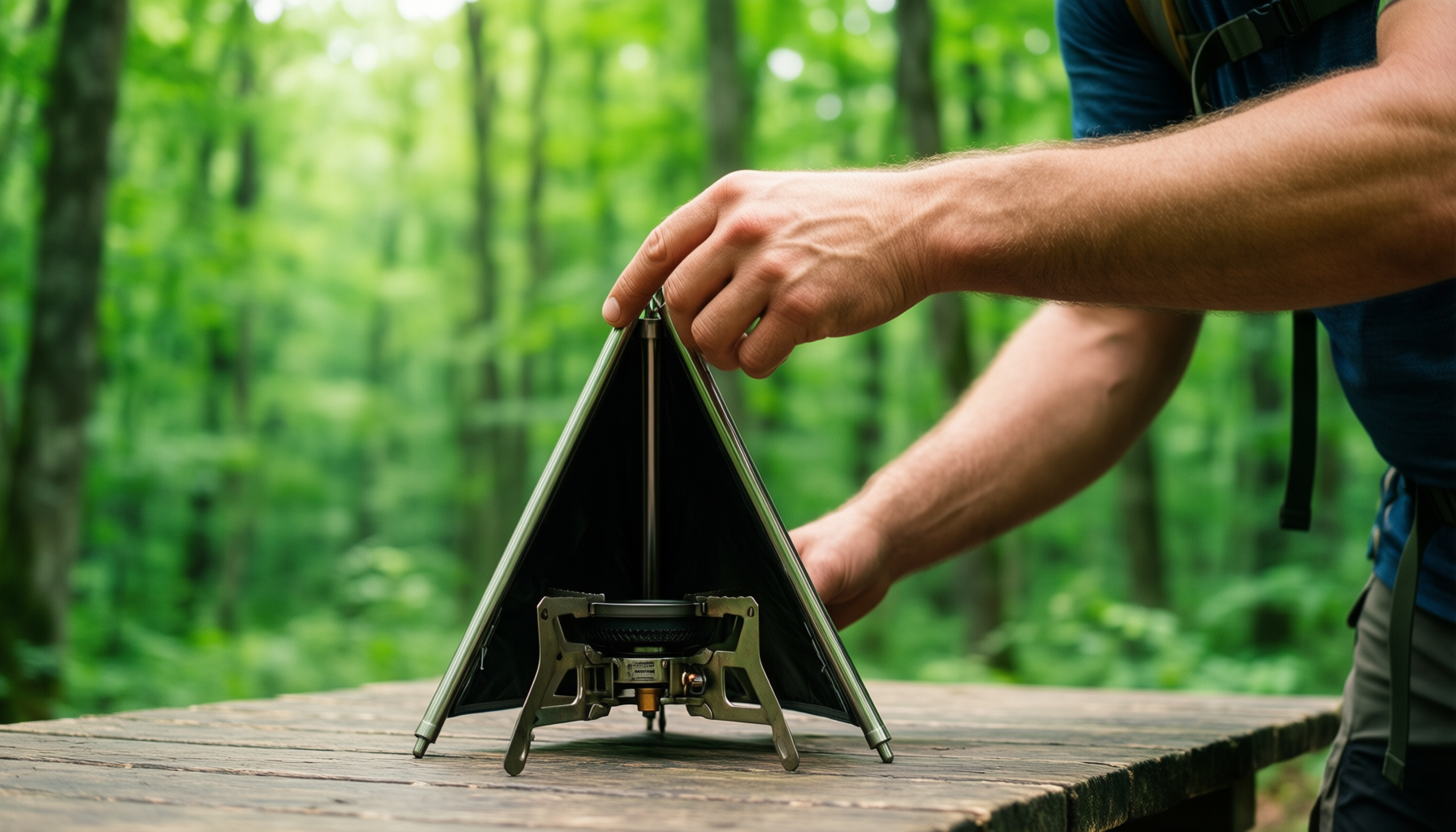 trangia triangle camping stove — illustrative AI-generated lifestyle image