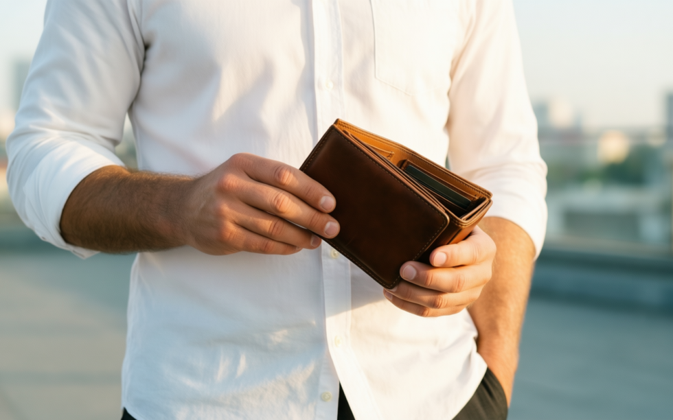 nike men tri-fold wallet — illustrative AI-generated lifestyle image