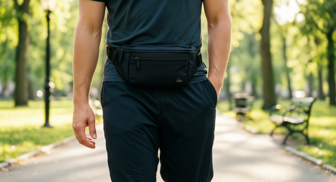 adidas waist pack — illustrative AI-generated lifestyle image