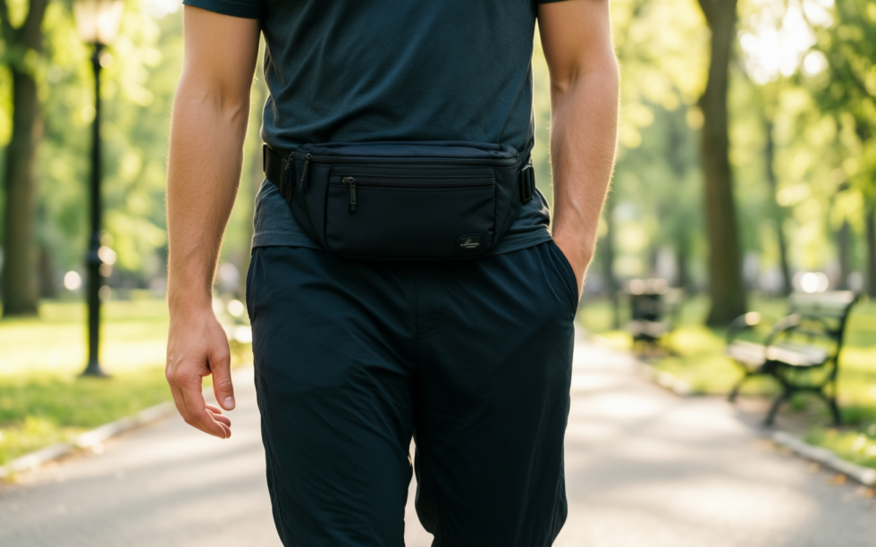 adidas waist pack — illustrative AI-generated lifestyle image