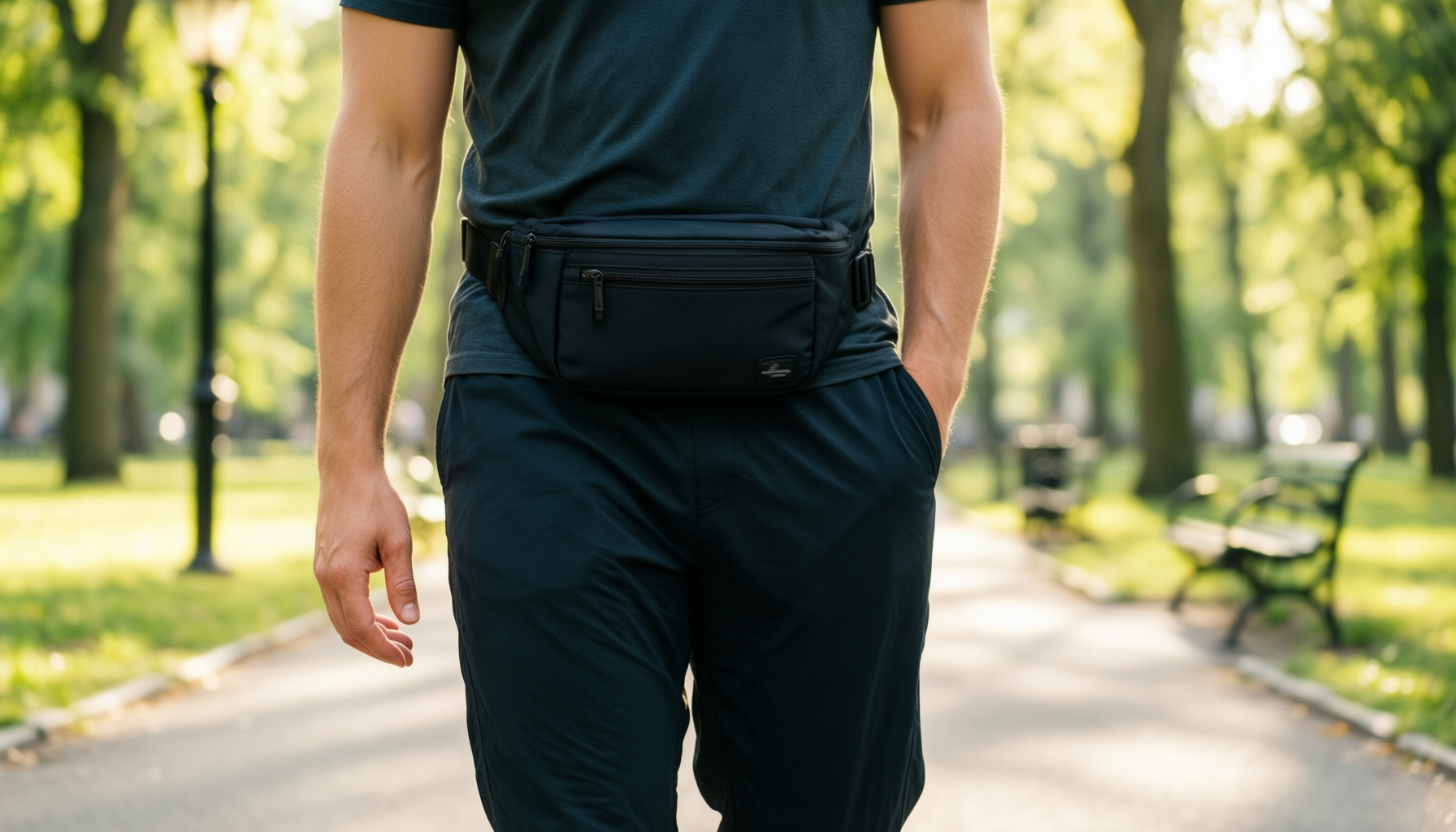 adidas waist pack — illustrative AI-generated lifestyle image