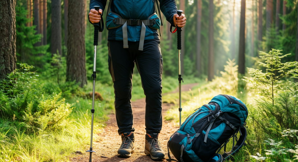 7075 aluminum trekking poles — illustrative AI-generated lifestyle image