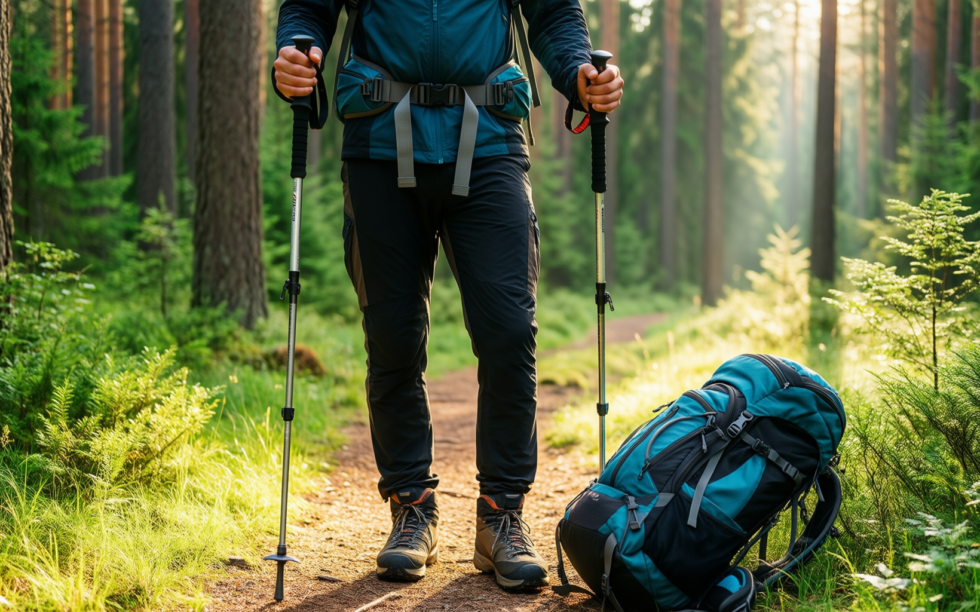 7075 aluminum trekking poles — illustrative AI-generated lifestyle image