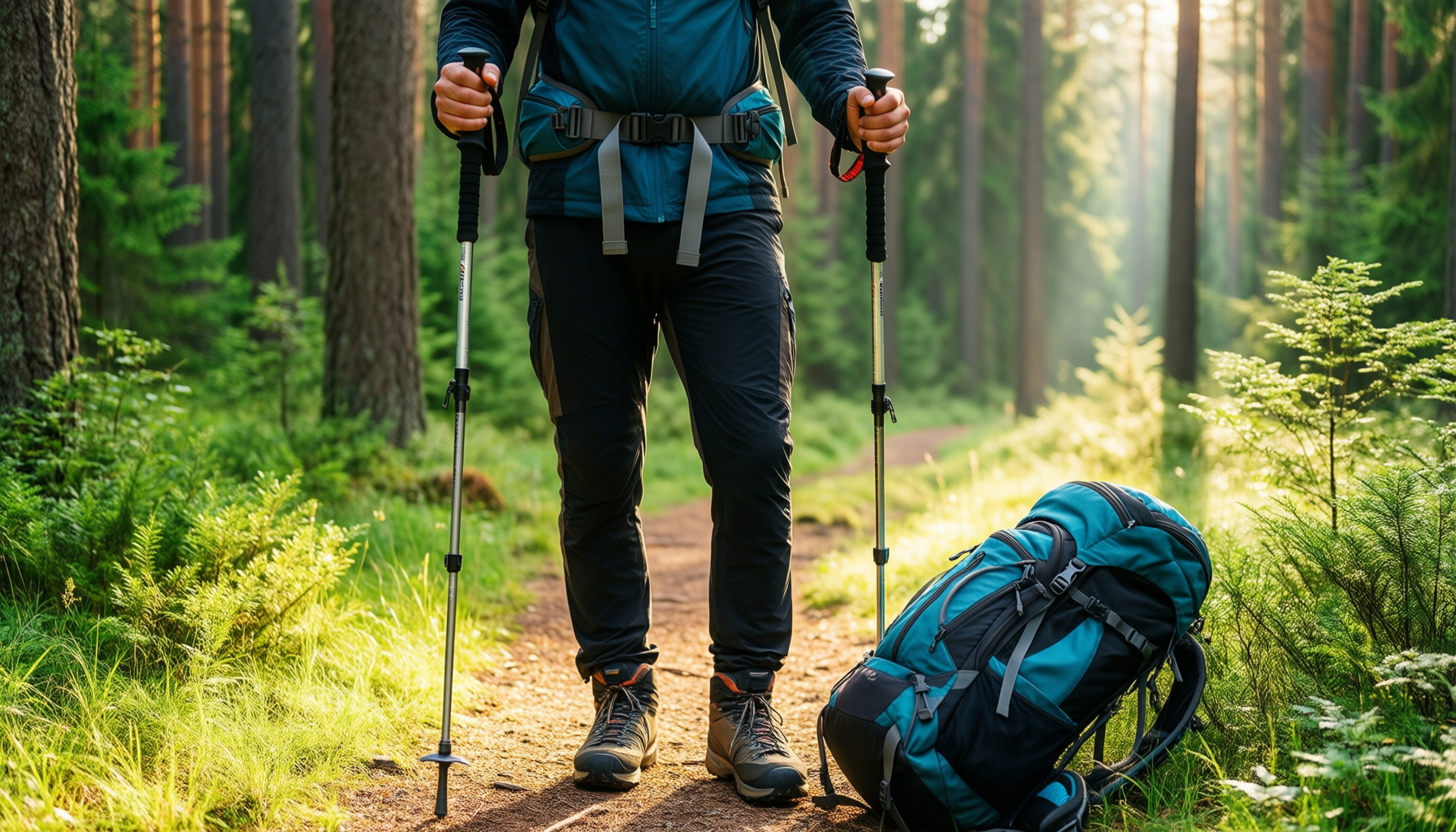 7075 aluminum trekking poles — illustrative AI-generated lifestyle image